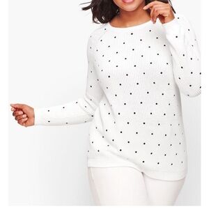 Talbots White Shaker Stitch Top with Black Dots